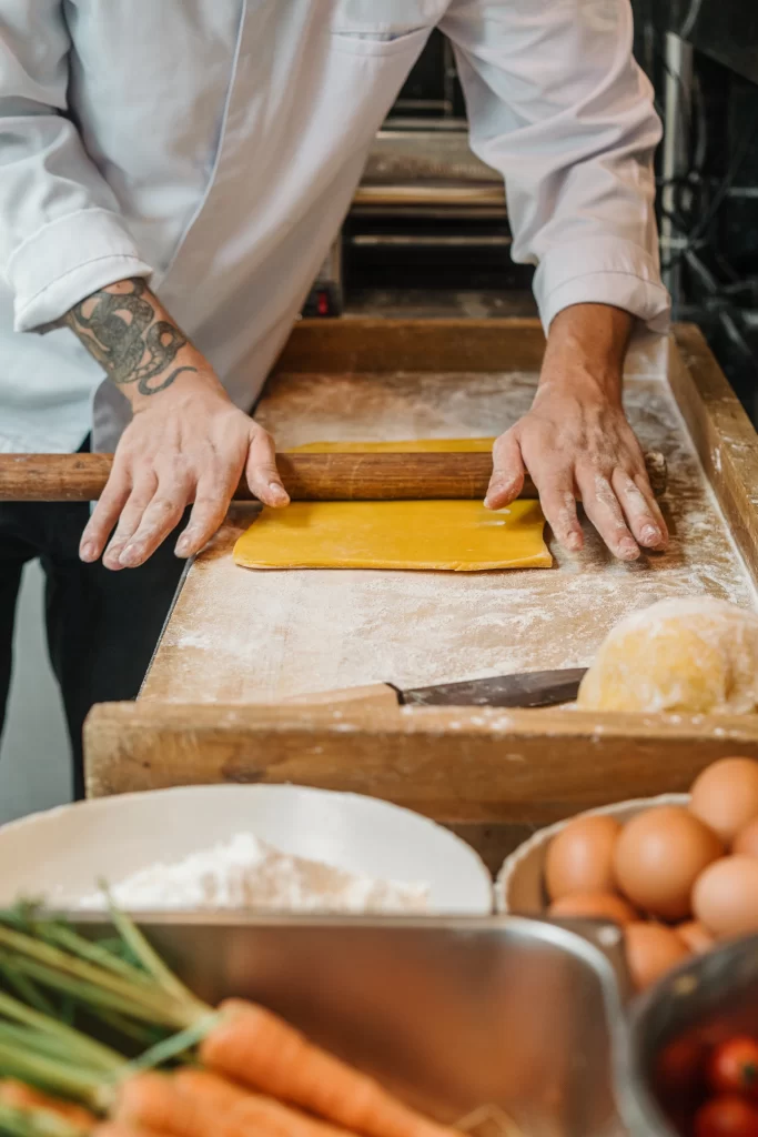 Chef making handmade pasta at Zia Tina Italian restaurant Seminyak Bali